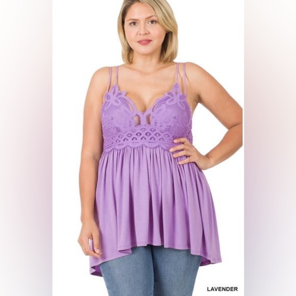 Zenana 🆕 Crochet Lace Accent Baby Doll TOP
